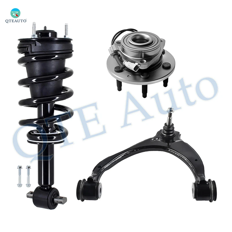 Set of 3 Front Left Upper Control Arm Ball Joint-Wheel Hub Bearing Assembly-Quick Complete Strut-Coil Spring Assembly For 2015-2020 GMC Yukon