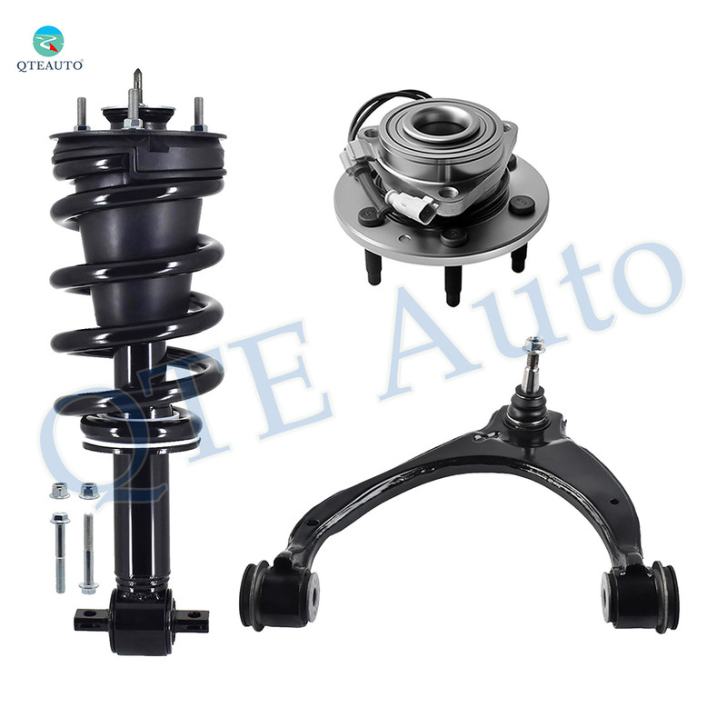 Set of 3 Front Left Upper Control Arm Ball Joint-Wheel Hub Bearing Assembly-Quick Complete Strut-Coil Spring Assembly For 2014-2018 GMC Sierra 1500 V6