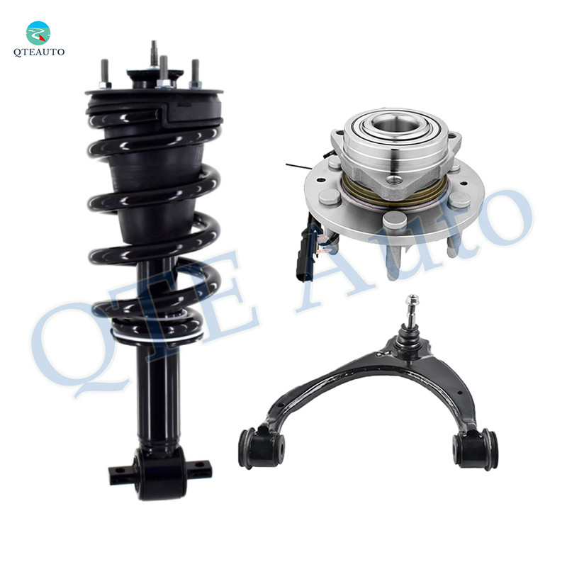 Set of 3 Front Left Upper Control Arm Ball Joint-Wheel Hub Bearing Assembly-Quick Complete Strut-Coil Spring Assembly For 2014-2018 GMC Sierra 1500 Monotube Performance Upgrade