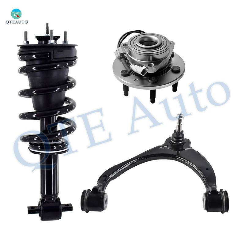 Set of 3 Front Left Upper Control Arm Ball Joint-Wheel Hub Bearing Assembly-Quick Complete Strut-Coil Spring Assembly For 2014-2018 GMC Sierra 1500 Monotube Performance Upgrade