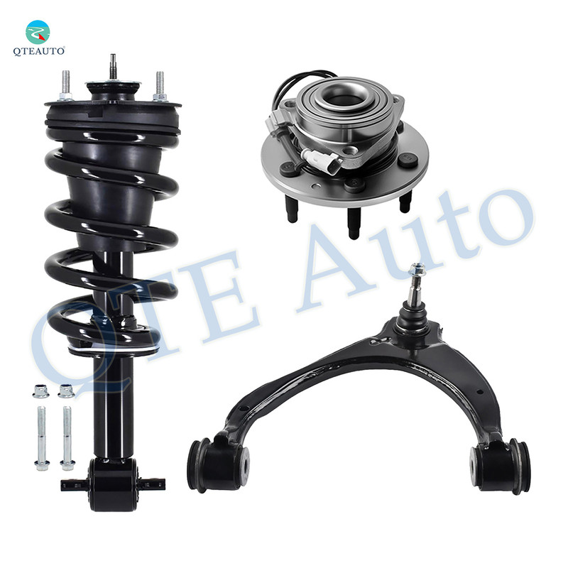 Set of 3 Front Left Upper Control Arm Ball Joint-Wheel Hub Bearing Assembly-Quick Complete Strut-Coil Spring Assembly For 2014-2018 GMC Sierra 1500
