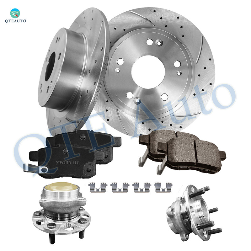 Set of 8 Rear 282mm Drilled Slotted Brake Disc Rotors-Wheel Hub Bearing Assembly-Ceramic Brake Pad Kit For 2017 Honda Accord