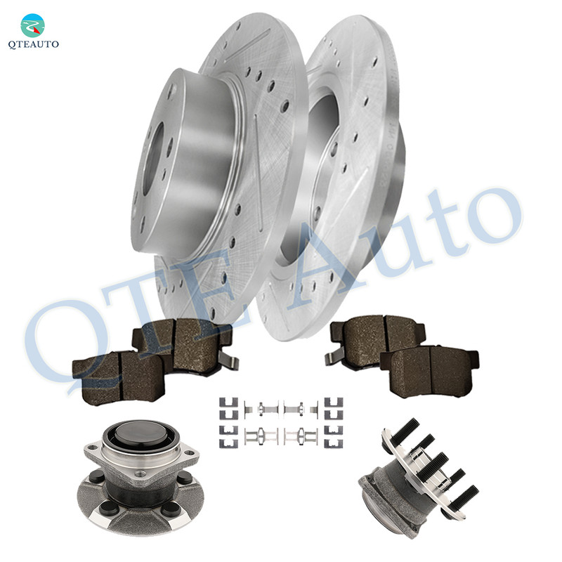 Set of 8 Rear 260mm Drilled Slotted Brake Disc Rotors-Wheel Hub Bearing Assembly-Ceramic Brake Pad Kit For 2003-2007 Honda Accord