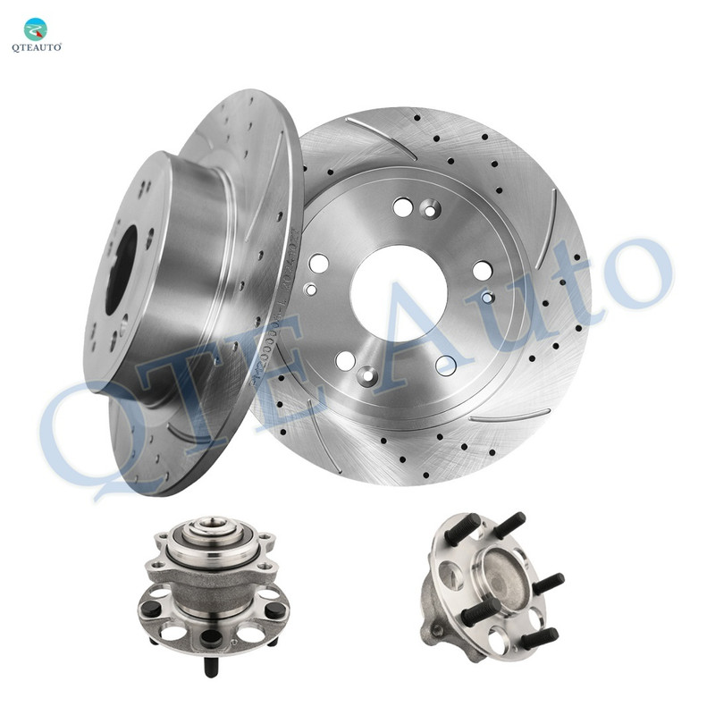 Set of 4 Rear 282mm Drilled Slotted Disc Brake Rotors-Wheel Hub Bearing Assembly For 2005-2007 Honda Accord Hybrid