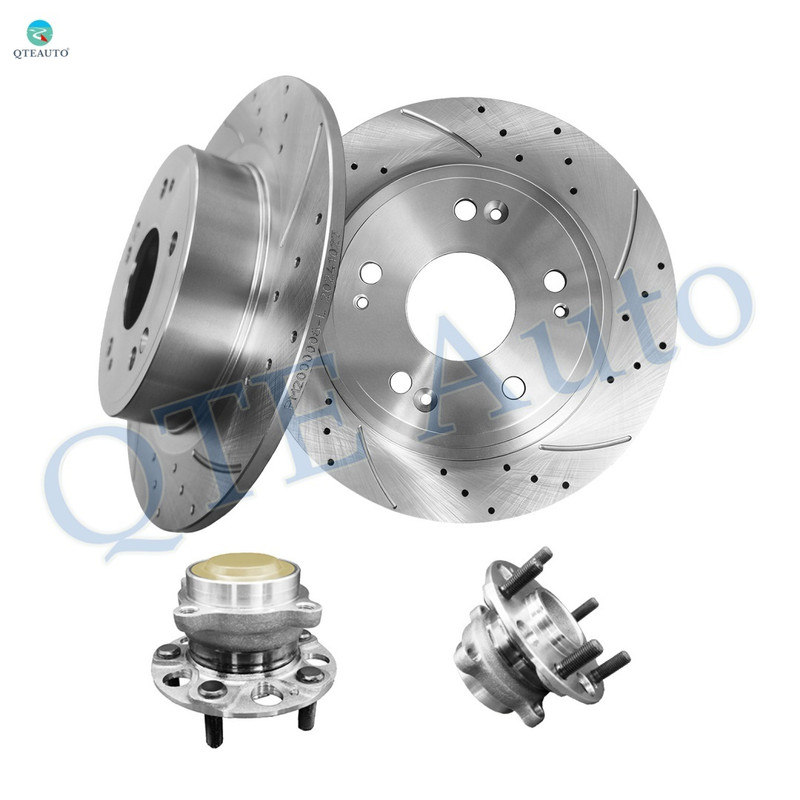 Set of 4 Rear 282mm Drilled Slotted Disc Brake Rotors-Wheel Hub Bearing Assembly For 2017 Honda Accord