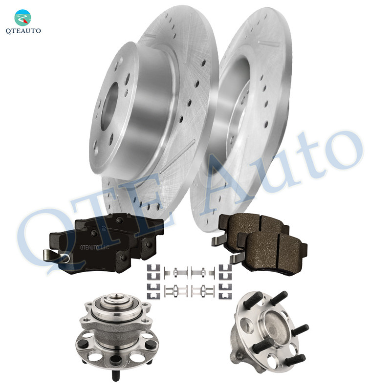 Set of 8 Rear 282mm Drilled Slotted Disc Brake Rotors-Wheel Hub Bearing Assembly-Ceramic Brake Pad Kit For 2005-2007 Honda Accord Hybrid