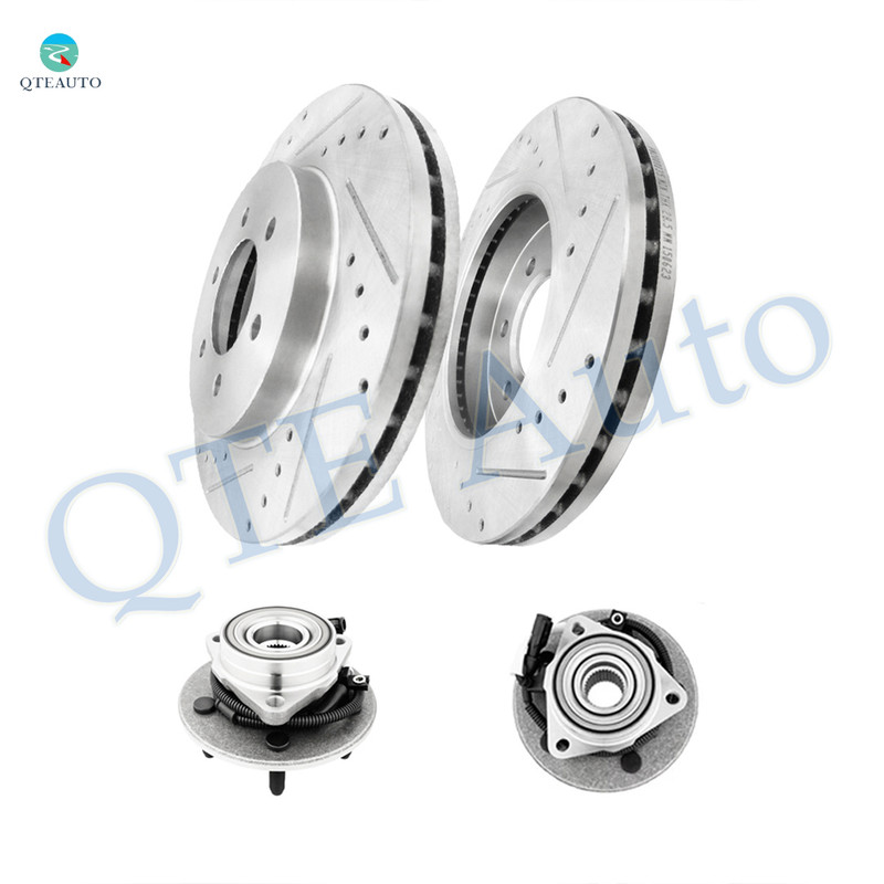 Set of 4 Front 330mm Drilled Slotted Disc Brake Rotors-Wheel Hub Bearing Assembly For 2004 Ford F-150