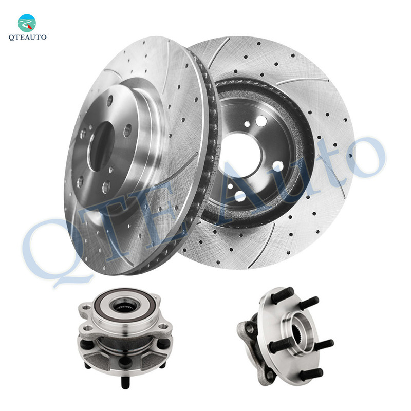 Set of 4 Front 296mm Drilled Slotted Brake Disc Rotors-Wheel Hub Bearing Assembly For 2006-2012 Toyota RAV4