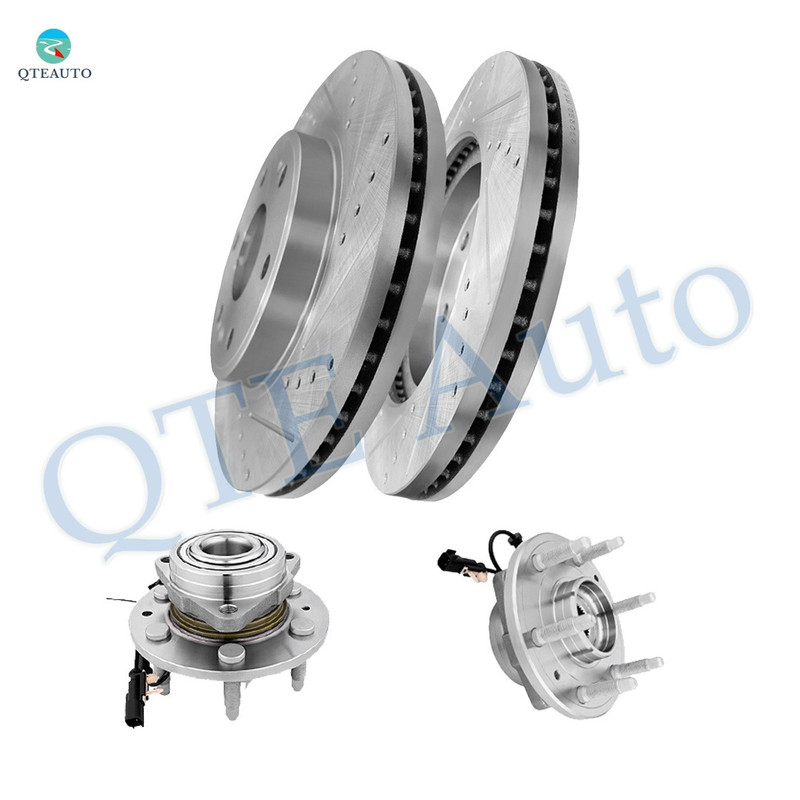 Set of 4 Front 330mm Drilled Slotted Brake Disc Rotors-Wheel Hub Bearing Assembly For 2019 GMC Sierra 1500 Limited