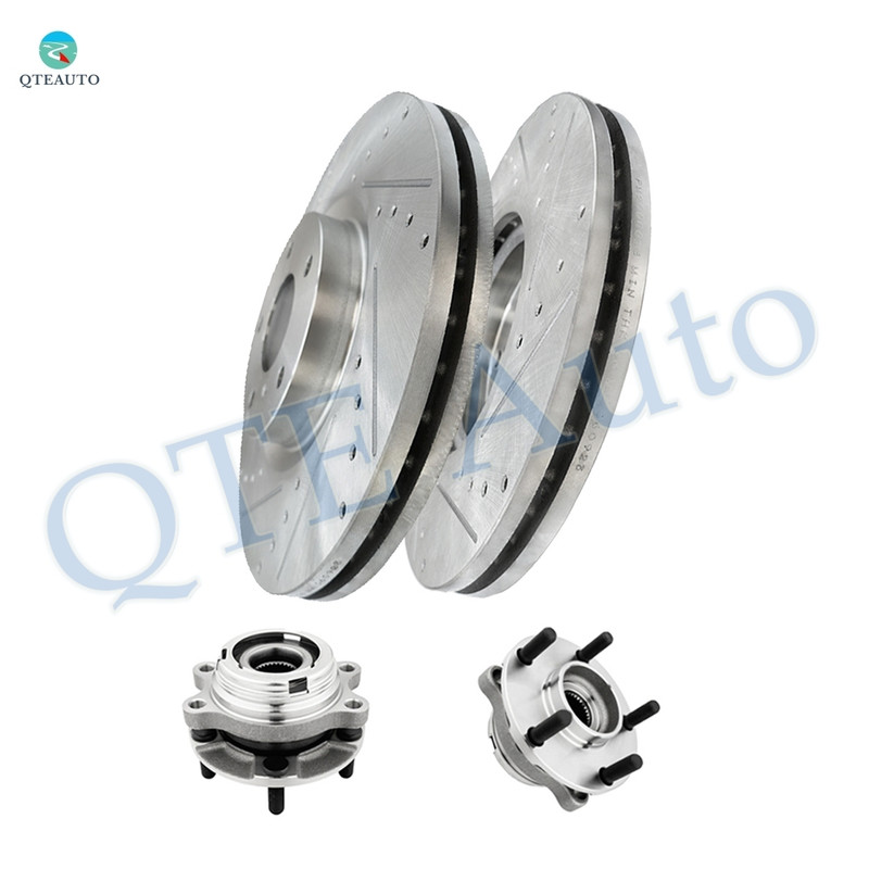 Set of 4 Front Drilled Slotted Brake Disc Rotors-Wheel Hub Bearing Assembly For  2009-2014 2016-2021 Nissan Maxima