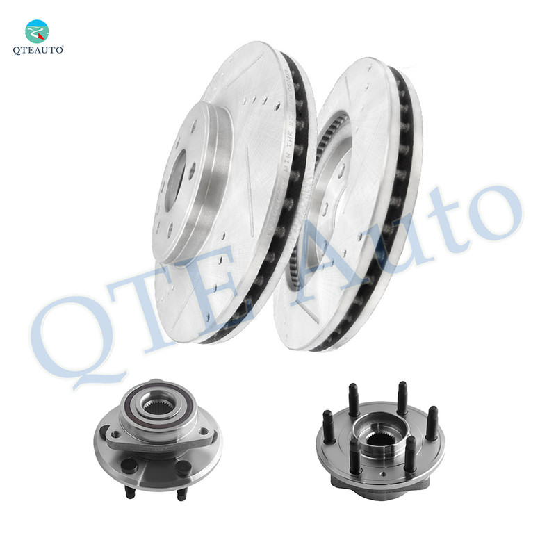 Set of 4 Front 324.8mm Drilled Slotted Brake Disc Rotors-Wheel Hub Bearing Assembly For 2017 GMC Acadia Limited