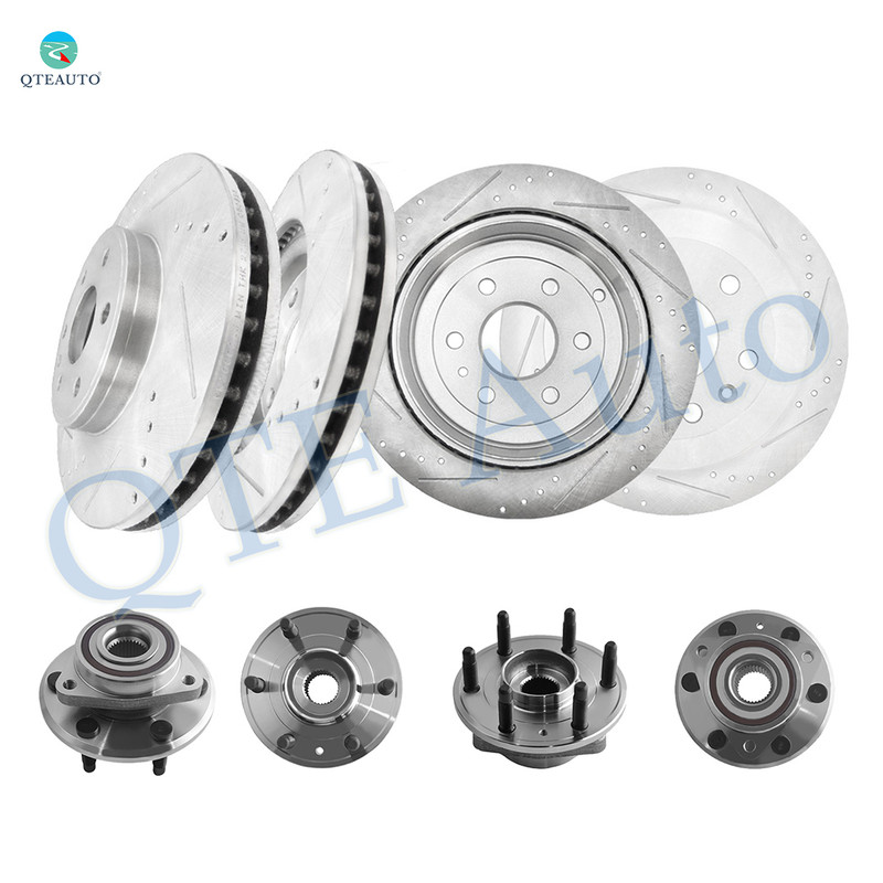 Set of 8 Front 324.8 mm-Rear 331 mm Drilled Slotted Brake Disc Rotors-Wheel Hub Bearing Assembly For 2009-2017 Chevrolet Traverse