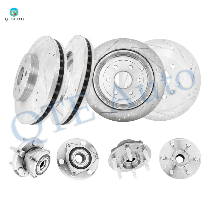 Set of 8 Front 324.8 mm-Rear 331 mm Drilled Slotted Brake Disc Rotors-Wheel Hub Bearing Assembly For 2017 GMC Acadia Limited