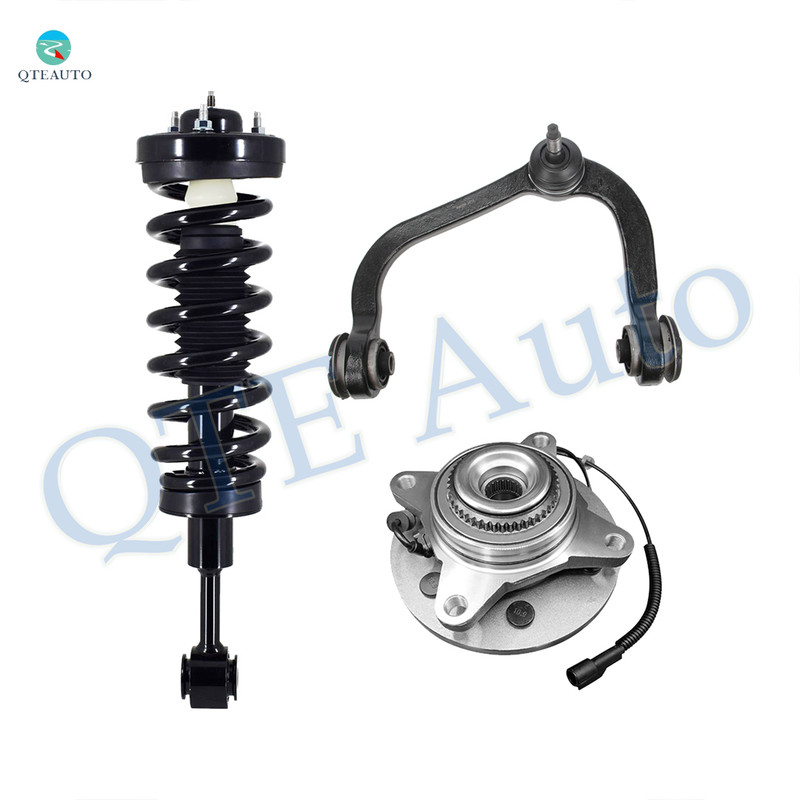 Set of 3 Front Left Upper Control Arm Ball Joint-Wheel Hub Bearing Assembly-Quick Complete Strut-Coil Spring Assembly For 2004 2005 Ford F-150
