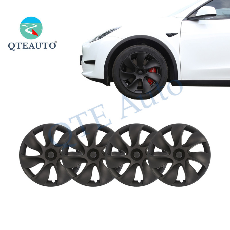 Set of 4 Matte Black Wheel Covers Hubcaps For 2021-2024 Tesla Y 19 inch Wheel