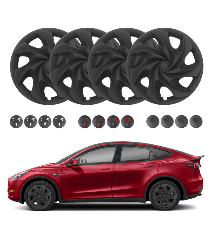 Set of 4 Wheel Covers Hubcaps Phantom Style For 2021-2024 Tesla Y 19 inch Wheel