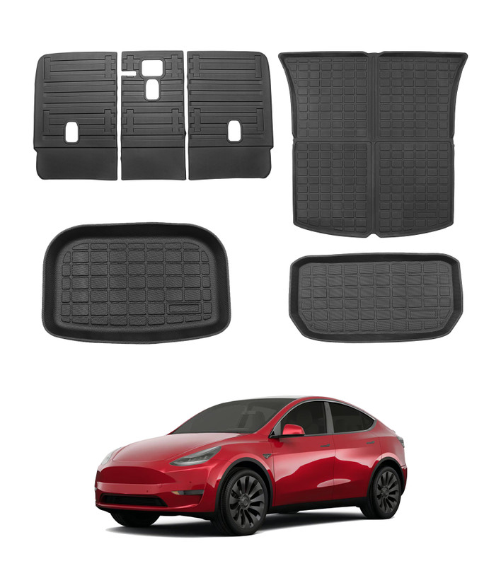 Set of 4 All Weather Cargo Liners Rubber Waterproof Rear Cargo Tray Trunk Floor Mat For 2021-2024 Tesla Y 5 Seat, Must-Have Model Y Accessories for Tesla