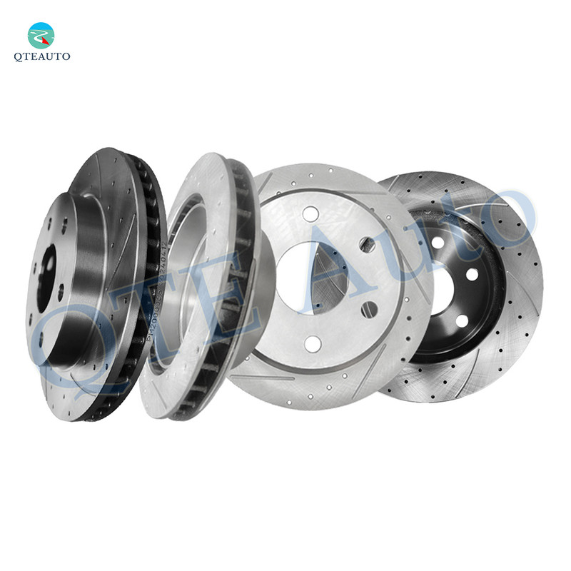 Set of 4 Front 305 mm -Rear 330 mm Drilled Slotted Brake Disc Rotors For 2002-2006 Cadillac Escalade EXT with 330 mm Diameter Rotor
