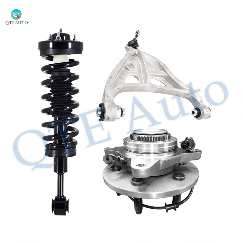 Set of 3 Front Left Lower Wheel Hub Bearing Assembly-Control Arm Ball Joint-Quick Complete Strut-Coil Spring Assembly For 2006-2008 Lincoln Mark LT