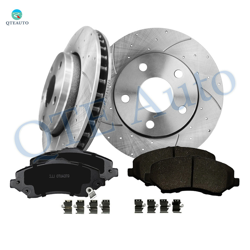 Set of 6 Front Drilled Slotted Brake Disc Rotors 302mm-Ceramic Brake Pad Kit For 2007-2017 Jeep Wrangler