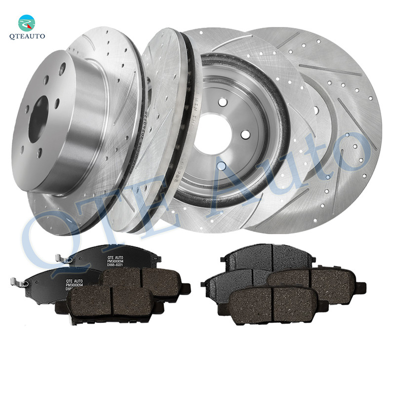 Set of 12 Front 320mm-Rear 308mm Drilled Slotted Brake Disc Rotors -Ceramic Brake Pad Kit For 2015 Infiniti QX70 5 Stud Wheel