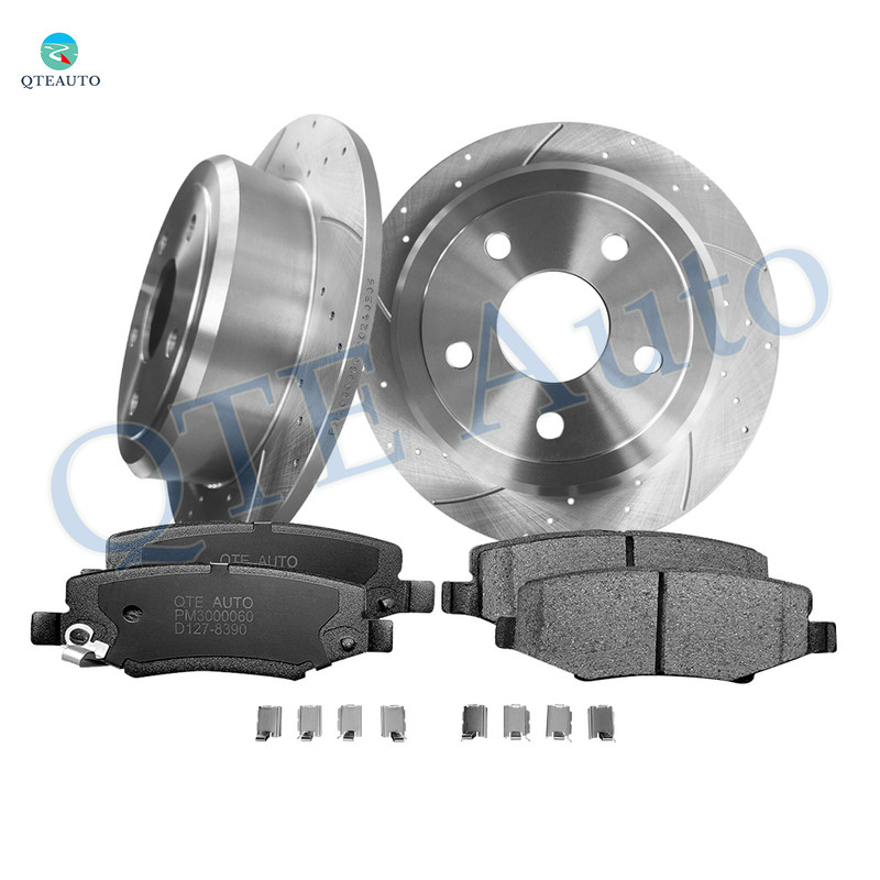 Set of 6 Rear Drilled Slotted Brake Disc Rotors 316mm-Ceramic Brake Pad Kit For 2018 Jeep Wrangler JK