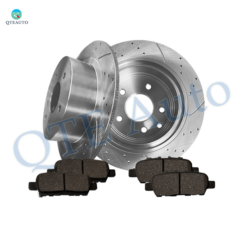 Set of 6 Rear Drilled Slotted Brake Disc Rotors 291.45mm-Ceramic Brake Pad Kit For 2015-2017 Nissan Juke