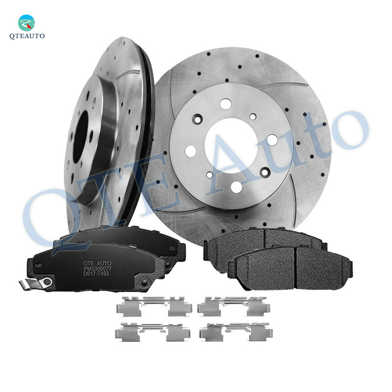 Set of 6 Front Drilled Slotted Brake Disc Rotors 262mm-Ceramic Brake Pad Kit For 1994 1995 Honda Civic