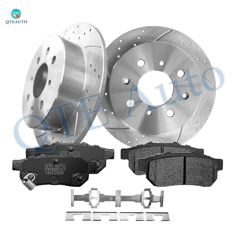 Set of 6 Rear Drilled Slotted Brake Disc Rotors 239mm-Ceramic Brake Pad Kit For 1993-1997 Honda Civic Del Sol