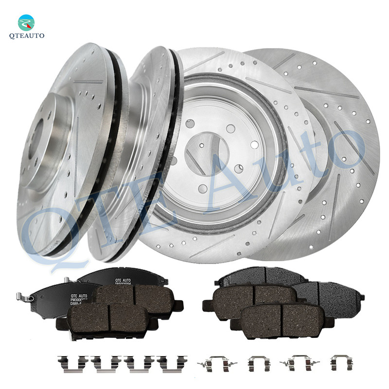 Set of 12 Front 320mm-Rear 308mm Drilled Slotted Brake Disc Rotors -Ceramic Brake Pad Kit For 2015 Infiniti Q40
