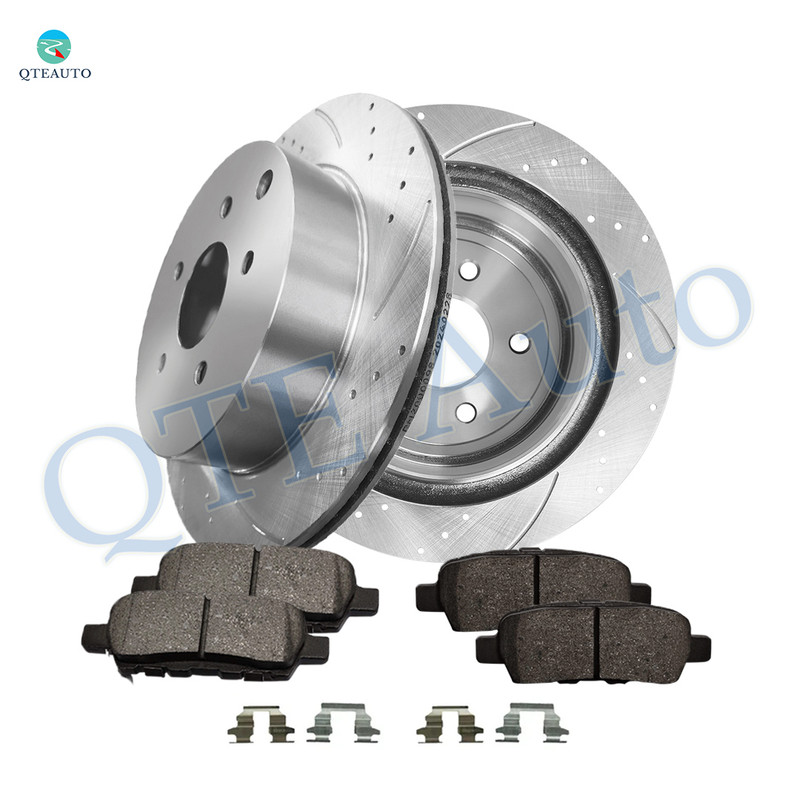 Set of 6 Rear Drilled Slotted Brake Disc Rotors 308mm-Ceramic Brake Pad Kit For 2004-2009 Nissan Quest