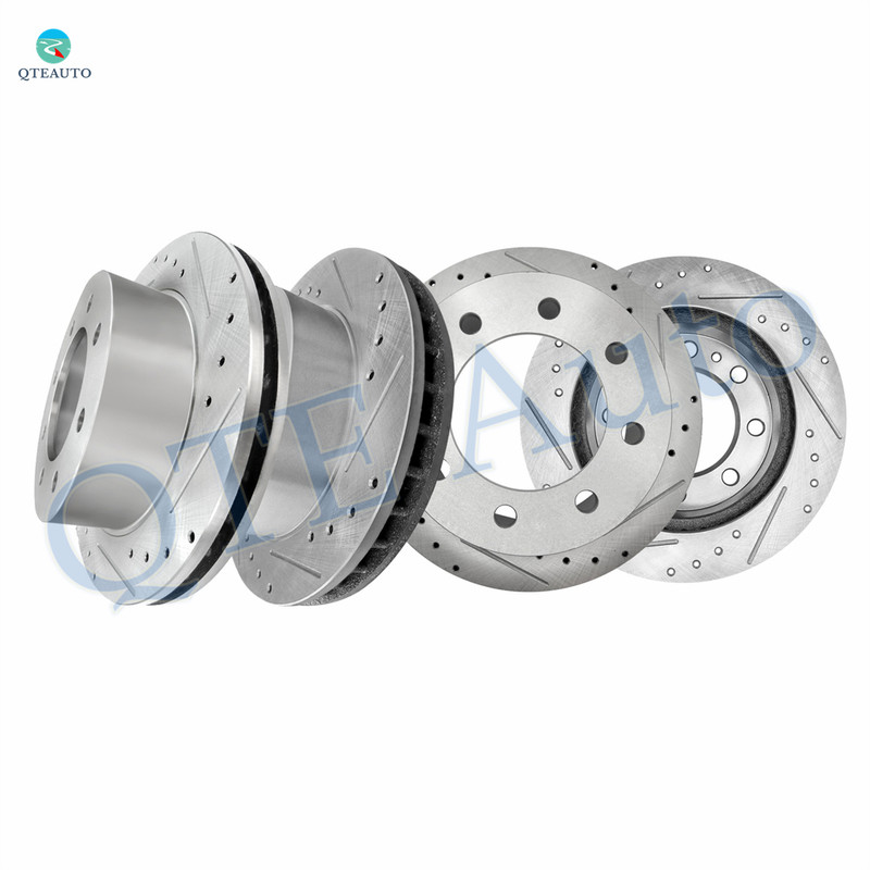 Set of 4 Front 330mm-Rear 345mm Drilled Slotted Brake Disc Rotors For 2006-2014 2016 Chevrolet Express 2500
