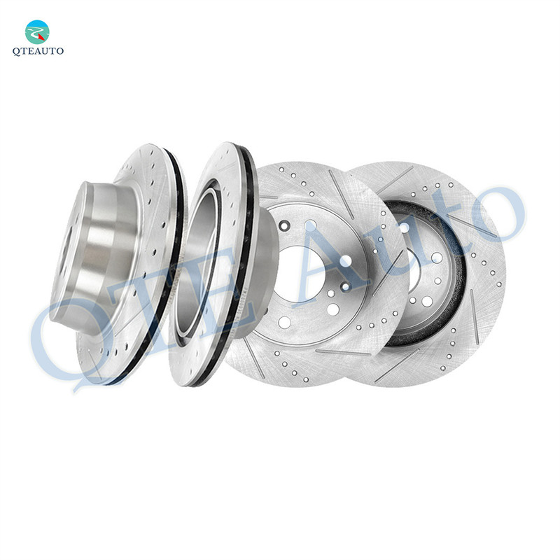 Set of 4 Front 330mm-Rear 345mm Drilled Slotted Brake Disc Rotors For 2013 2014 Cadillac Escalade ESV