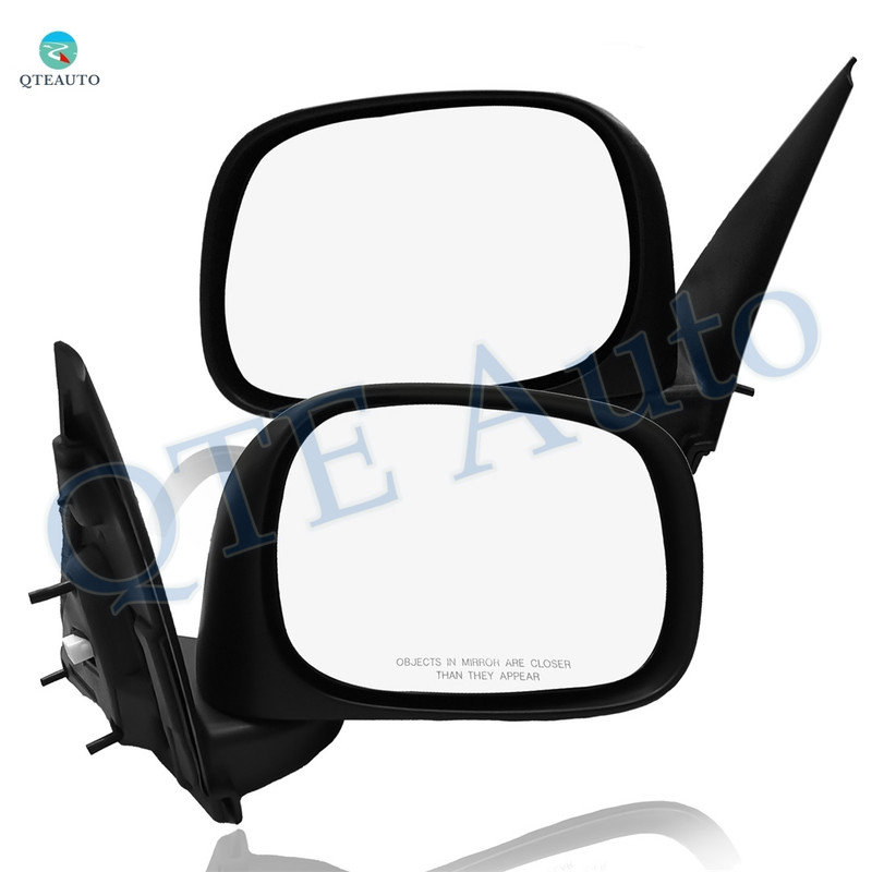 Pair of 2 Left Driver Chrome/Flat-Right Passenger Side Chrome/Convex+Warning Manual Foldaway View Mirror Black Textured For 2003-2009 Dodge RAM 2500