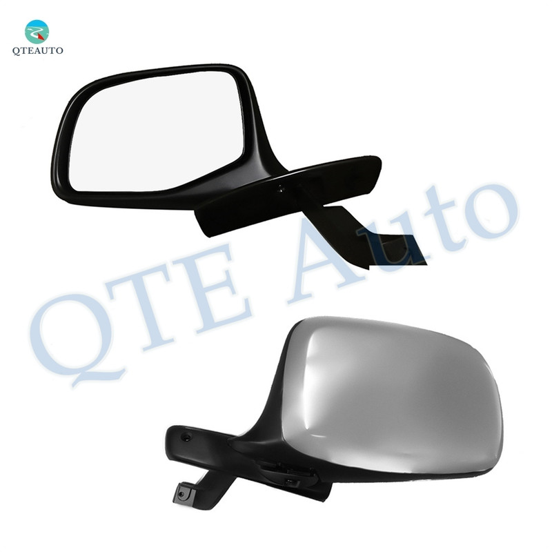 Pair of 2 Left Driver Chrome/Flat-Right Passenger Side Chrome/Convex+Warning Manual Foldaway View Mirror Black Chrome For 1992-1997 Ford F-350