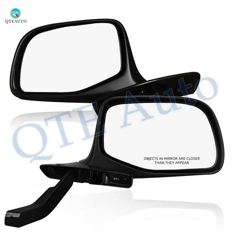 Pair of 2 Left Driver Chrome/Flat-Right Passenger Side Chrome/Convex+Warning Manual Foldaway View Mirror Black Chrome For 1992-1997 Ford F-350