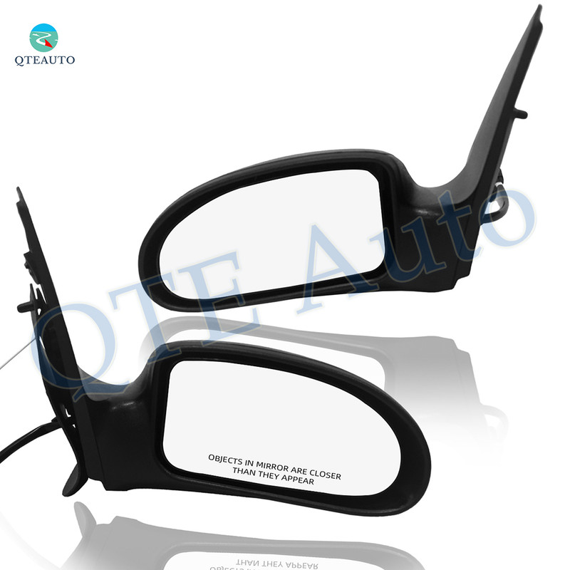 Pair of 2 Left Driver Chrome/Flat-Right Passenger Side Chrome/Convex+Warning Power Non-Folding View Mirror Black Textured 5H3P For 2000-2007 Ford Focus