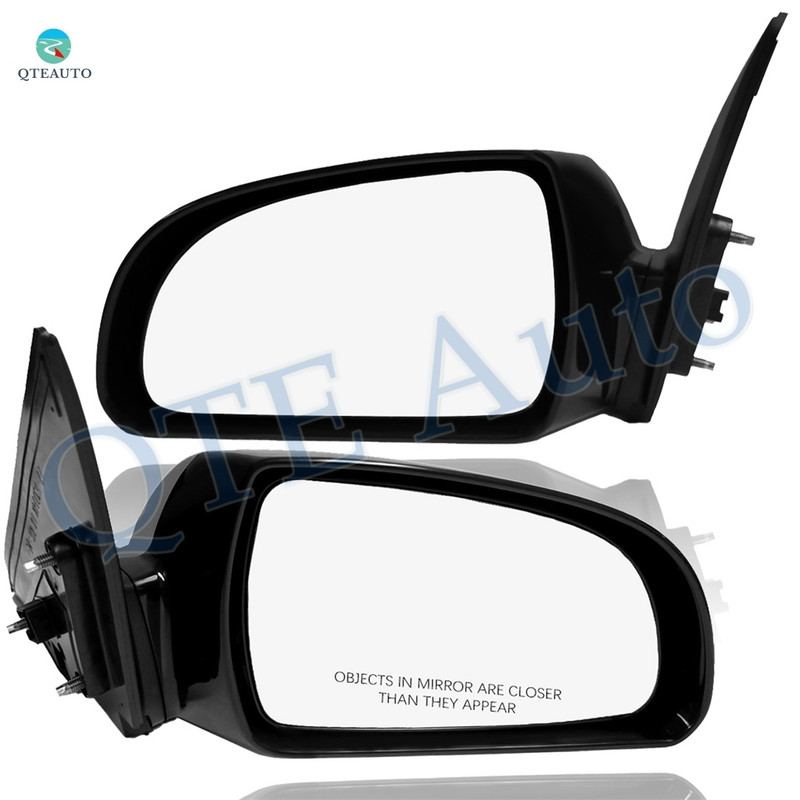 Pair of 2 Left Driver Chrome/Flat-Right Passenger Side Chrome/Convex+Warning Power Heated Non-Folding View Mirror Black Smooth For 2006-2010 Hyundai Sonata