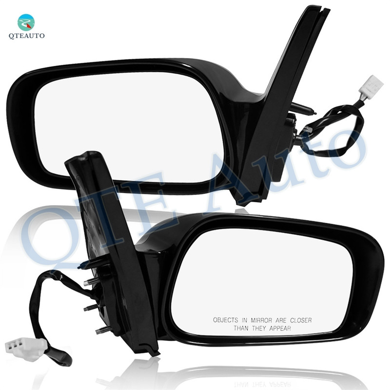 Pair of 2 Left Driver Chrome/Flat-Right Passenger Side Chrome/Convex+Warning Power Foldaway View Mirror Black Smooth 3H3P For 2003-2008 Pontiac Vibe