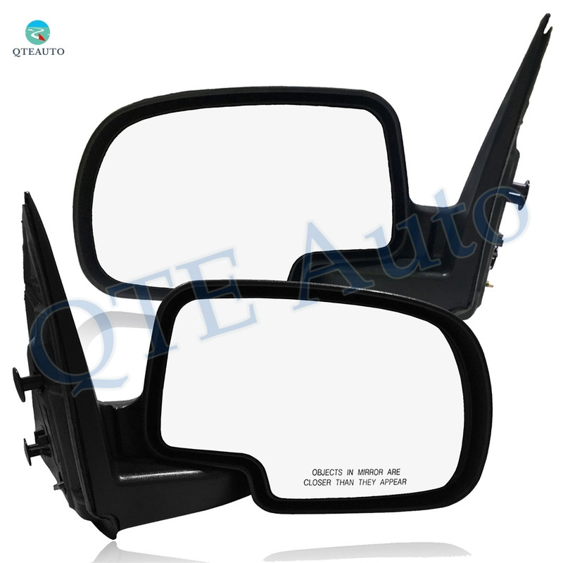 Pair of 2 Left Driver Chrome/Flat-Right Passenger Side Chrome/Convex+Warning Manual Foldaway View Mirror Black Textured For 2007 GMC Sierra 2500 HD Classic