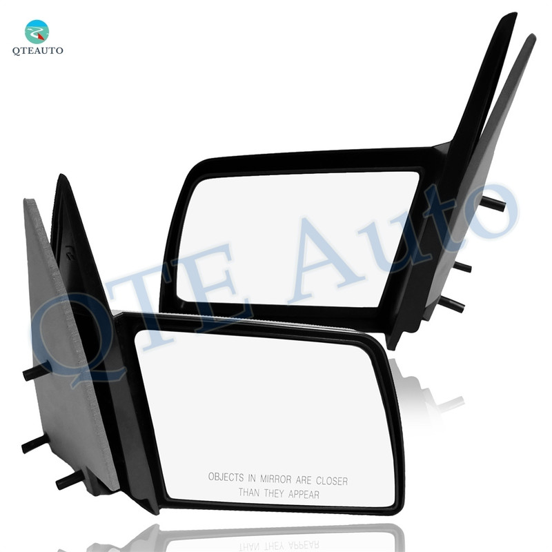 Pair of 2 Left Driver Chrome/Flat-Right Passenger Side Chrome/Convex+Warning Manual Non-Folding View Mirror Black Smooth For 1988 Chevrolet R20