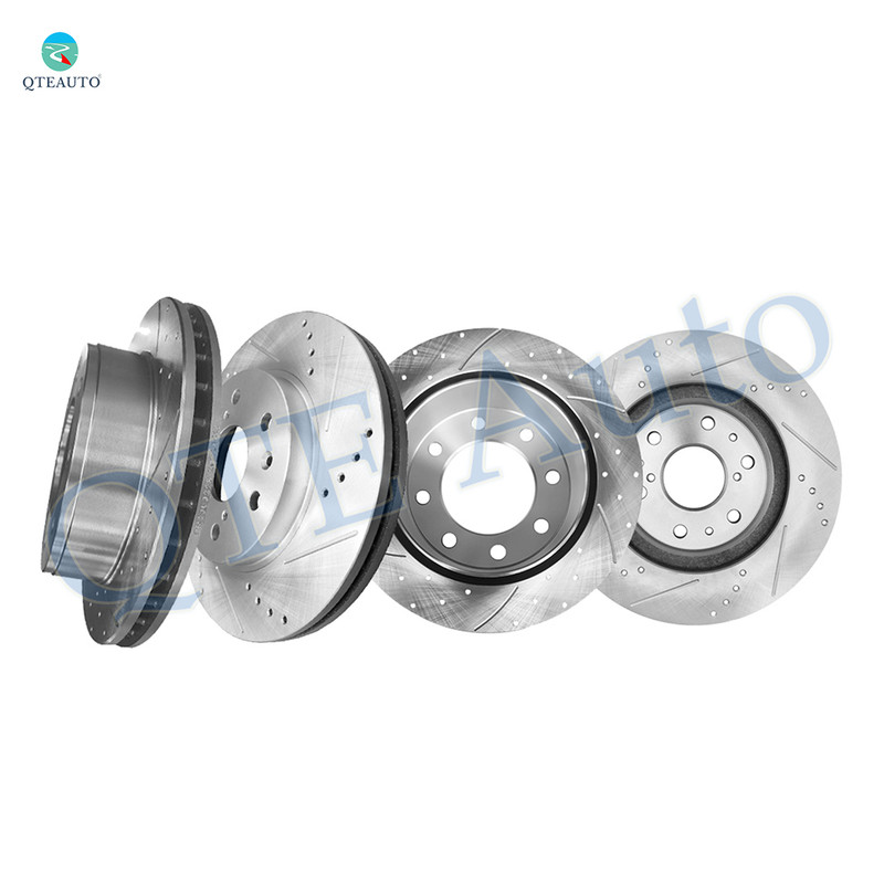 Set of 4 Front 329.95mm-Rear 330mm Drilled Slotted Brake Disc Rotors For 2009-2012 GMC Savana 3500