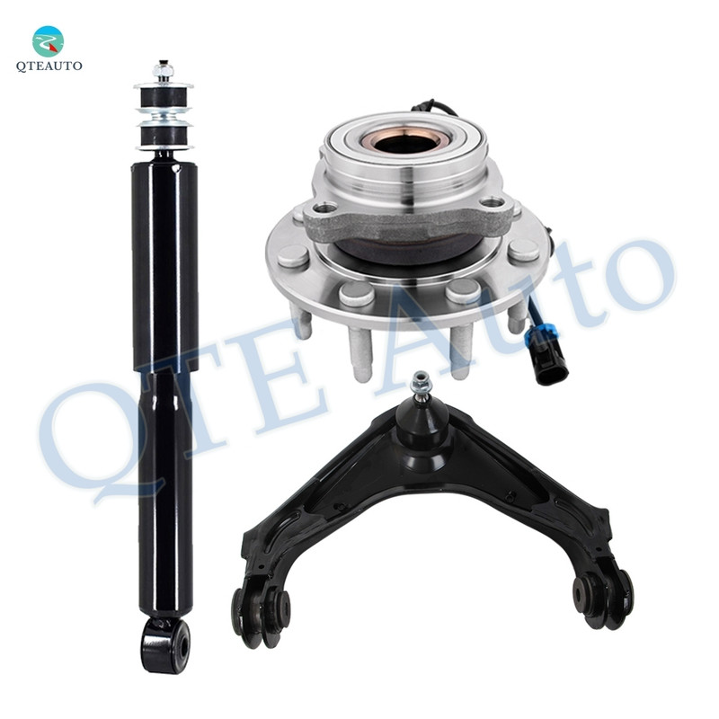 Set of 3 Front Upper Control Arm Ball Joint-Wheel Hub Bearing Assembly-Shock Absorber For 2001-2003 2005 2006 Chevrolet Silverado 1500 HD Monotube Performance Upgrade