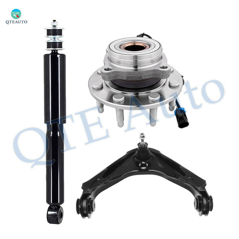 Set of 3 Front Upper Control Arm Ball Joint-Wheel Hub Bearing Assembly-Shock Absorber For 2002-2006 Chevrolet Suburban 2500 Monotube Performance Upgrade