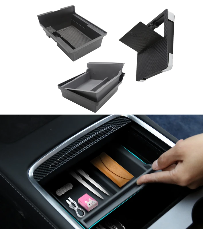 Set of 3 Automotive Center Console Organizer Replacement For Tesla Model Y Accessories 2017-2024 Car Organizers and Storage Model 3 Hidden Drawer Armrest Storage Box