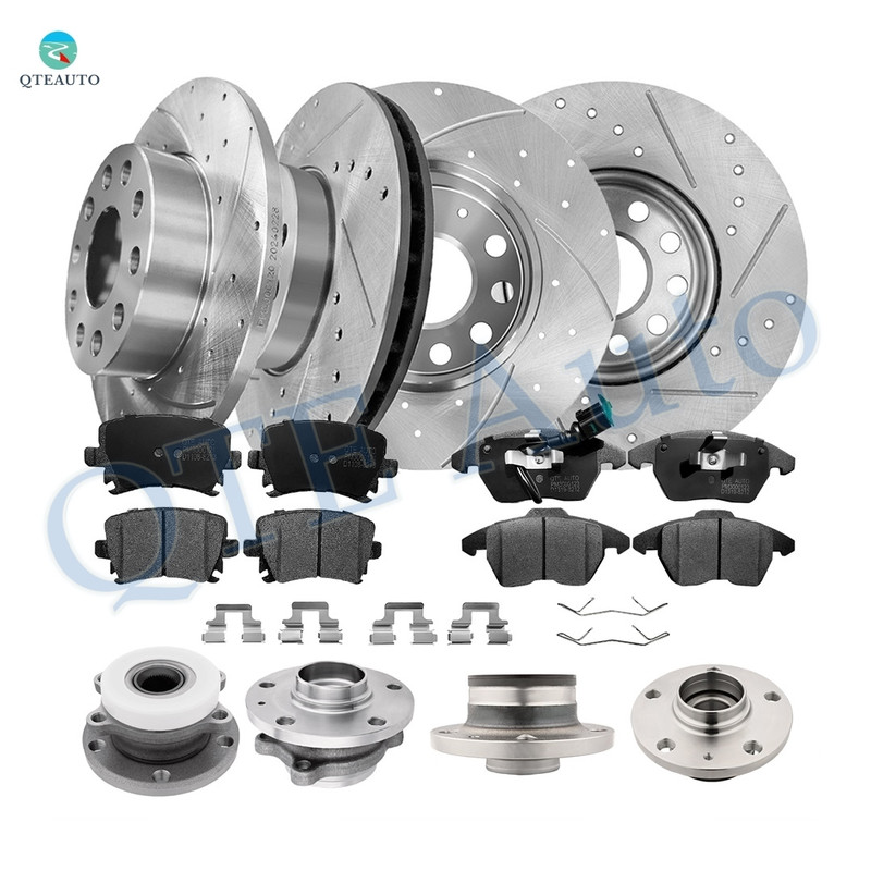 Set of 16 Front 288mm-Rear 260mm Drilled Slotted Brake Disc Rotors-Wheel Hub Bearing Assembly-Ceramic Brake Pad Kit For 2005-2010 Volkswagen Jetta Set of 16 Front 288mm-Rear 260mm Drilled Slotted Brake Disc Rotors-Wheel Hub Bearing Assembly-Ceramic Brake Pad Kit For 2005-2010 Volkswagen Jetta