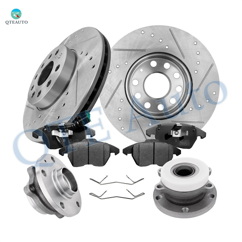 Set of 8 Front 288mm Drilled Slotted Brake Disc Rotors-Wheel Hub Bearing Assembly-Ceramic Brake Pad Kit For 2005-2014 Volkswagen Jetta Set of 8 Front 288mm Drilled Slotted Brake Disc Rotors-Wheel Hub Bearing Assembly-Ceramic Brake Pad Kit For 2005-2014 Volkswagen Jetta