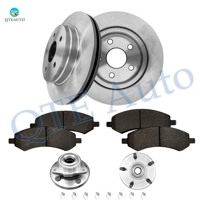 Set of 8 Front 336mm Brake Disc Rotors-Ceramic Brake Pad Kit-Wheel Hub Bearing Assembly For 2002-2005 Dodge RAM 1500 V8