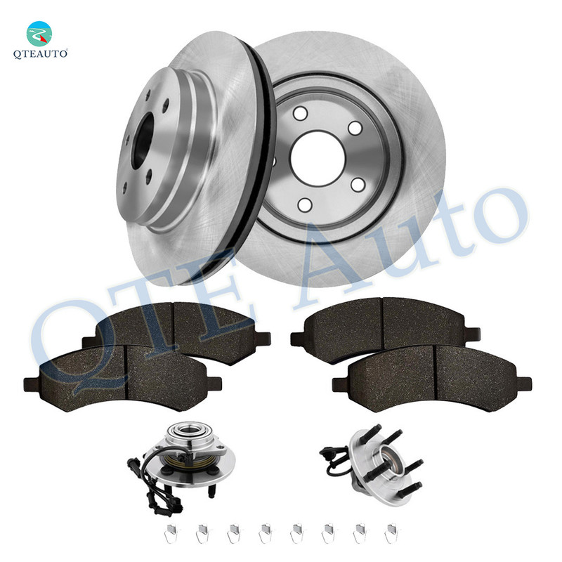Set of 8 Front 336mm Brake Disc Rotors-Ceramic Brake Pad Kit-Wheel Hub Bearing Assembly For 2002-2005 Dodge RAM 1500