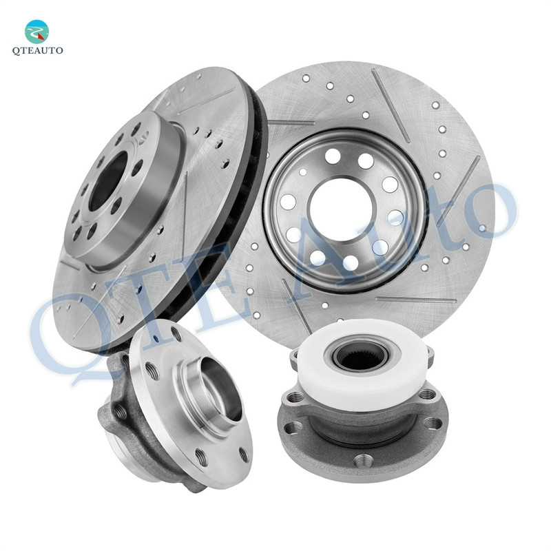 Set of 4 Front 288mm Drilled Slotted Brake Disc Rotors-Wheel Hub Bearing Assembly For 2010-2013 Audi A3